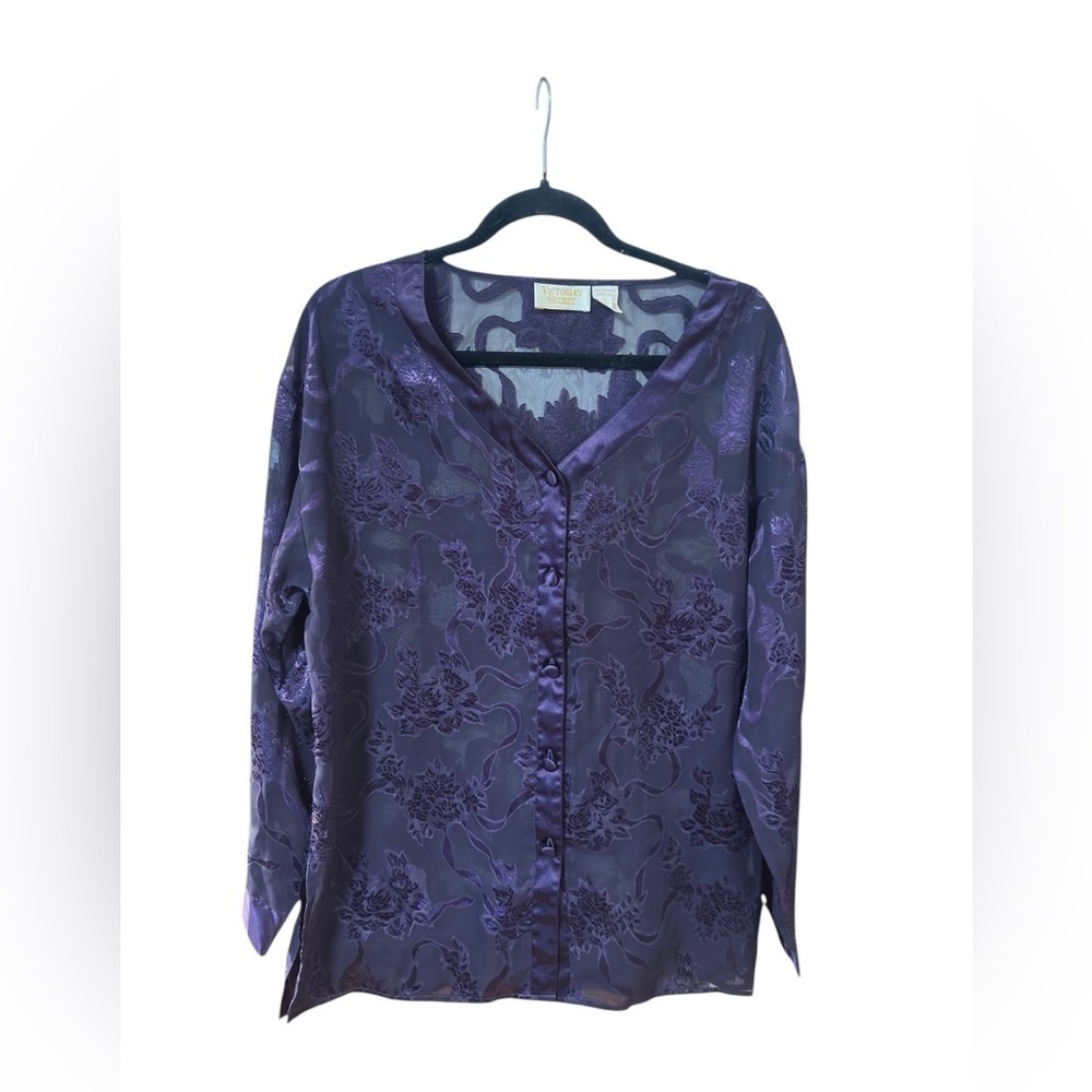 Vintage 90s Victoria Secret Jacquard Purple Blouse Medium Whimsygoth Fairy Punk